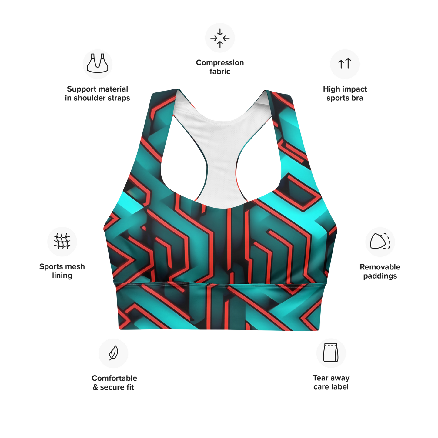 3D Maze Illusion | 3D Patterns | All-Over Print Longline Sports Bra - #2