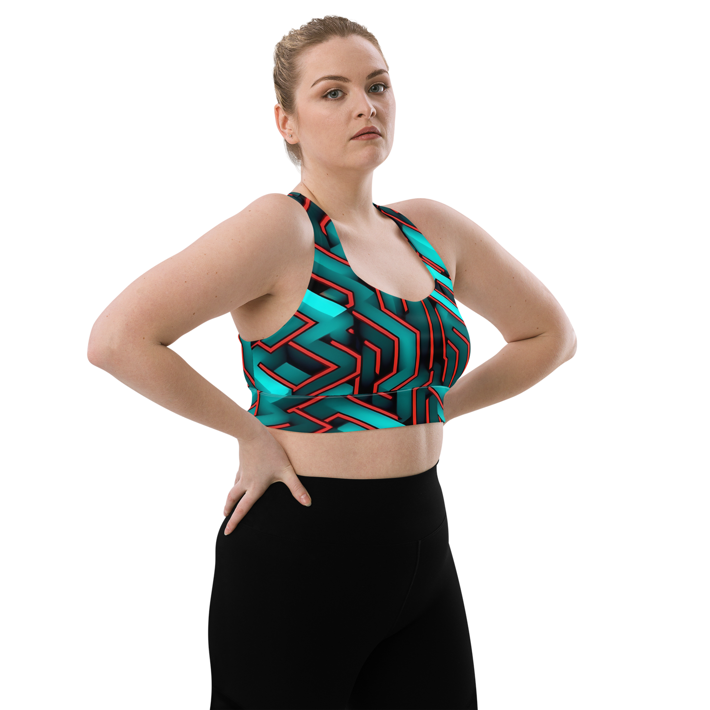 3D Maze Illusion | 3D Patterns | All-Over Print Longline Sports Bra - #2