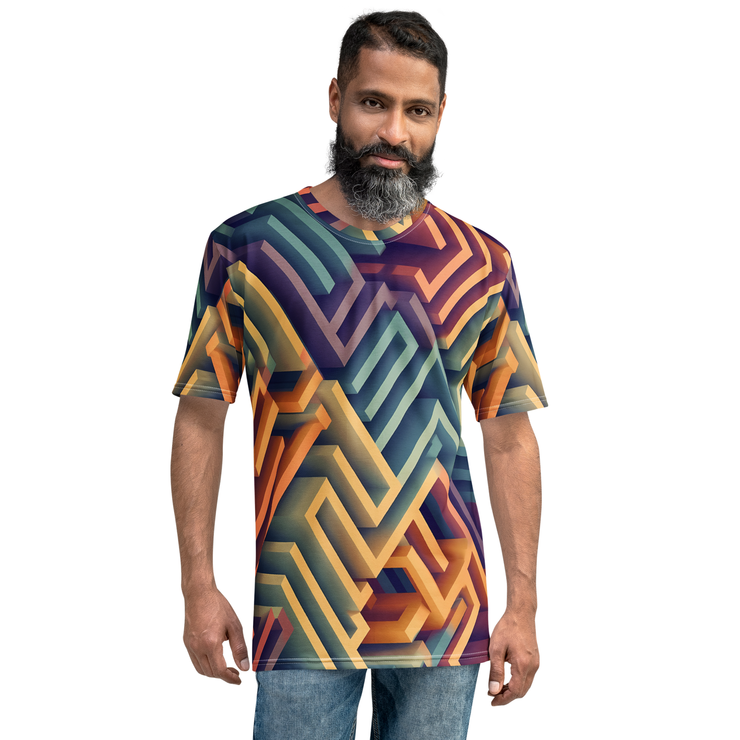 3D Maze Illusion | 3D Patterns | All-Over Print Men's Crew Neck T-Shirt - #3