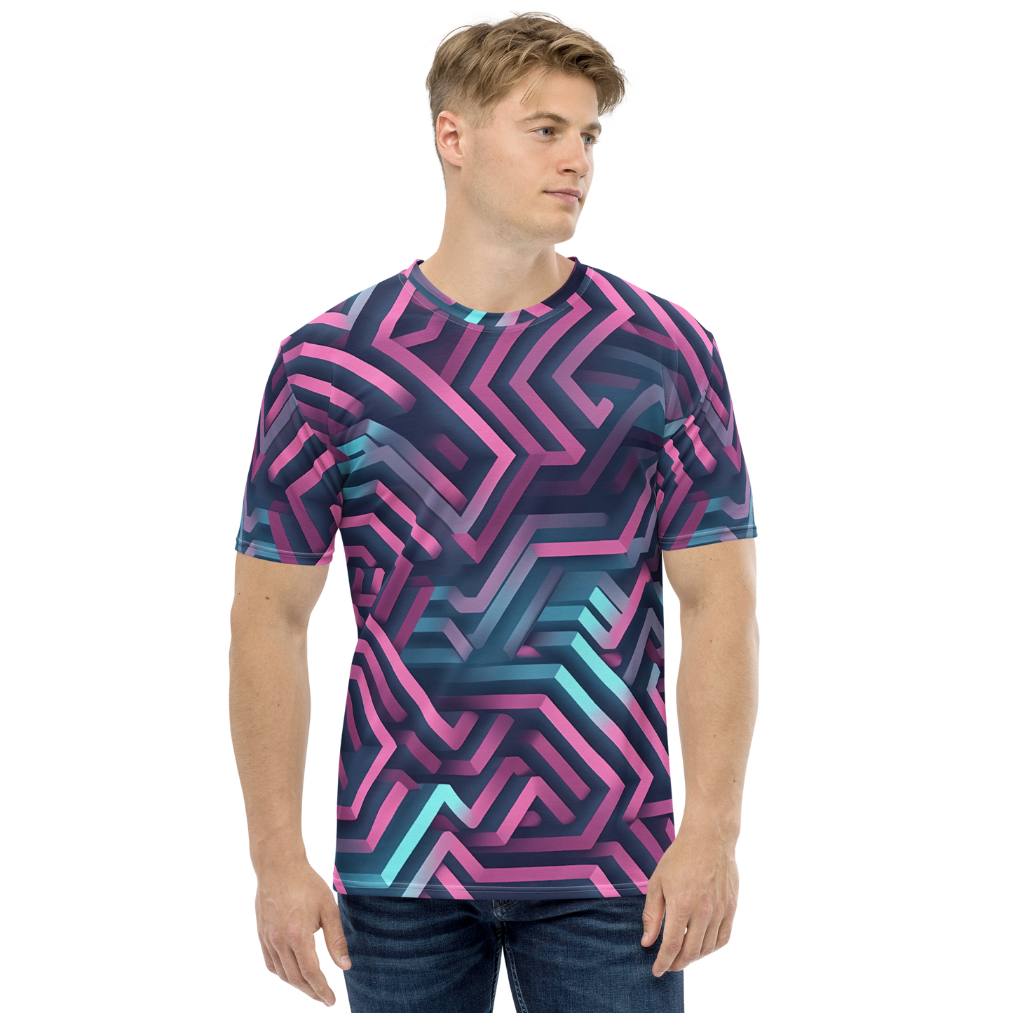 3D Maze Illusion | 3D Patterns | All-Over Print Men's Crew Neck T-Shirt - #4