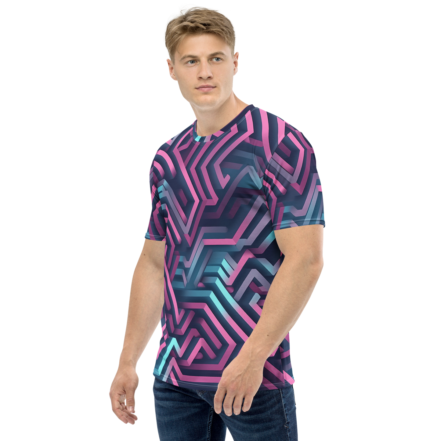 3D Maze Illusion | 3D Patterns | All-Over Print Men's Crew Neck T-Shirt - #4