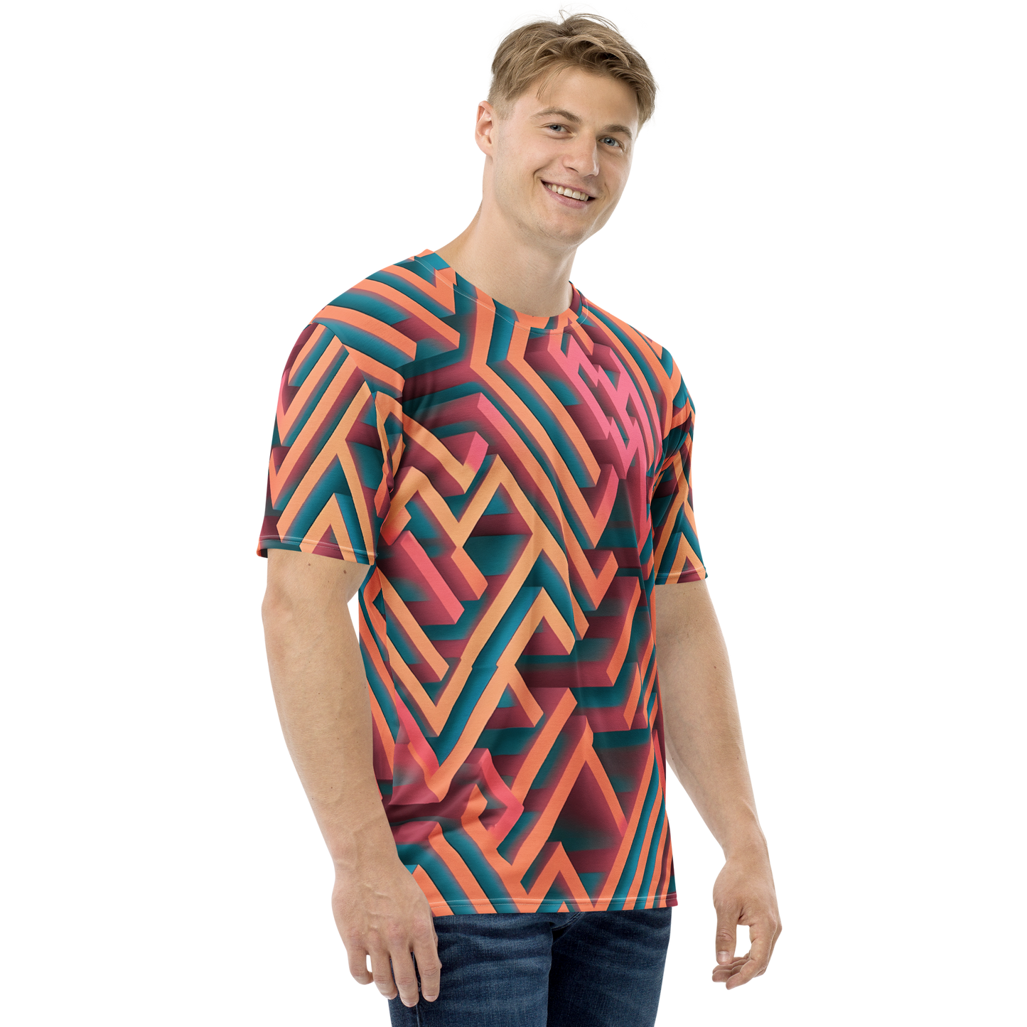 3D Maze Illusion | 3D Patterns | All-Over Print Men's Crew Neck T-Shirt - #1