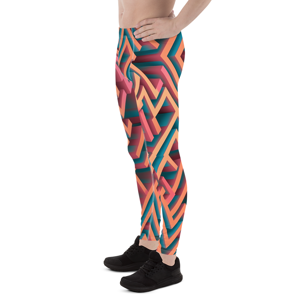 3D Maze Illusion | 3D Patterns | All-Over Print Men's Leggings - #1