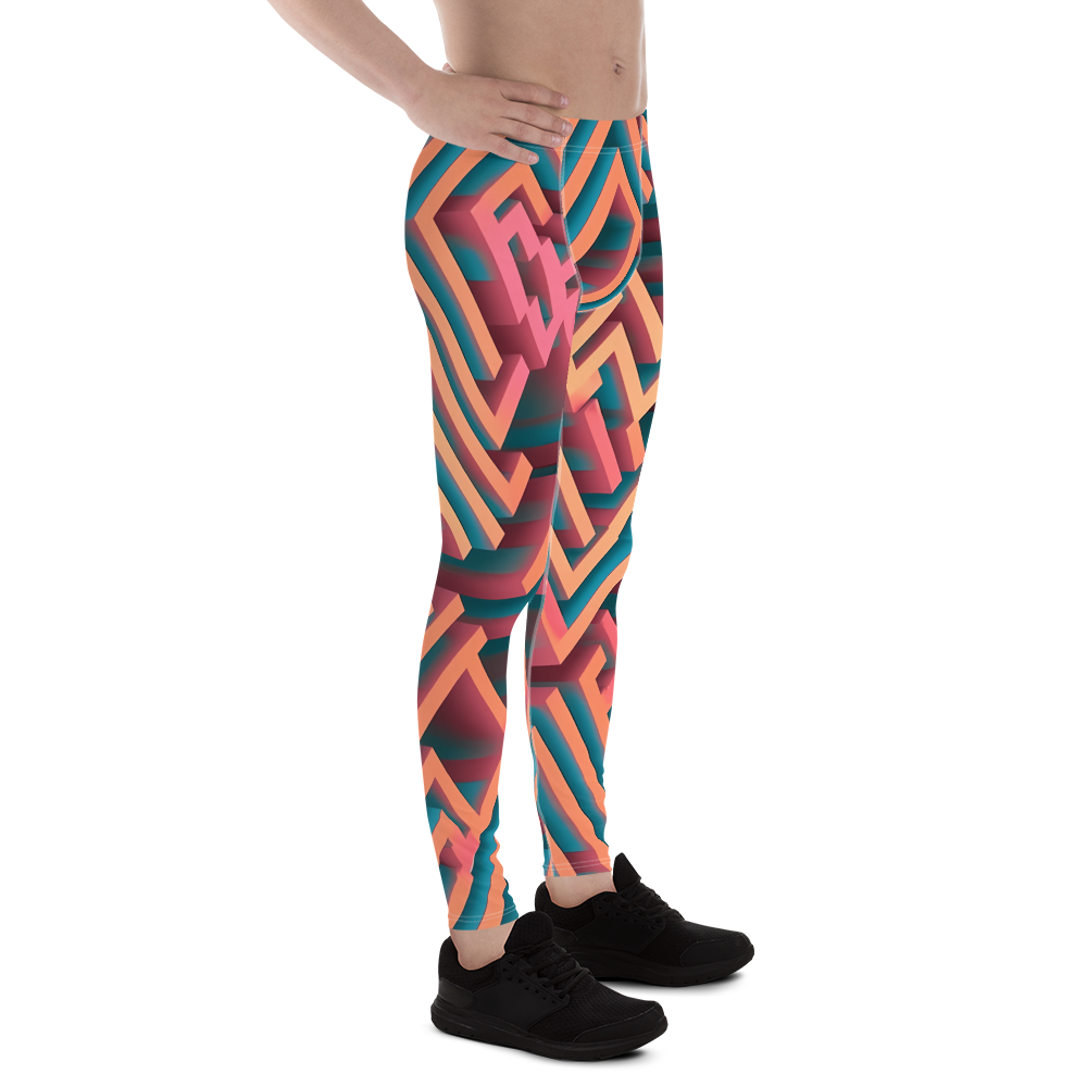 3D Maze Illusion | 3D Patterns | All-Over Print Men's Leggings - #1