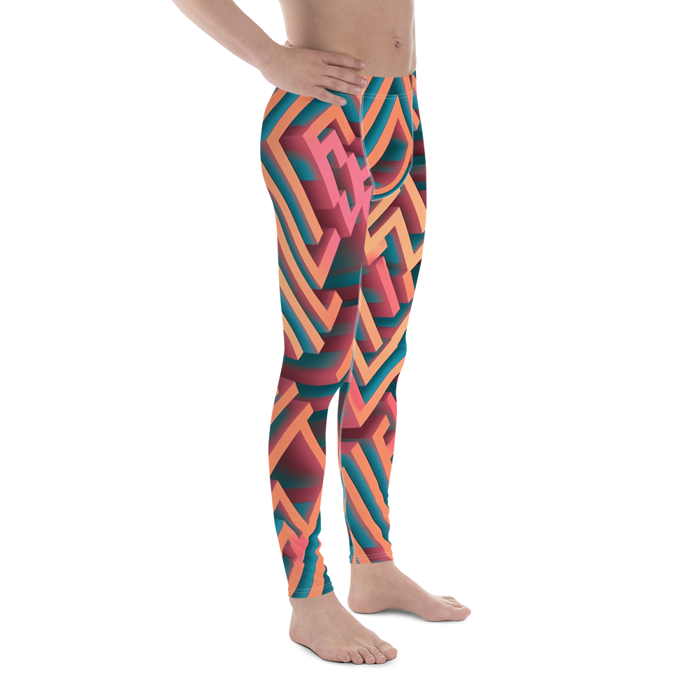 3D Maze Illusion | 3D Patterns | All-Over Print Men's Leggings - #1