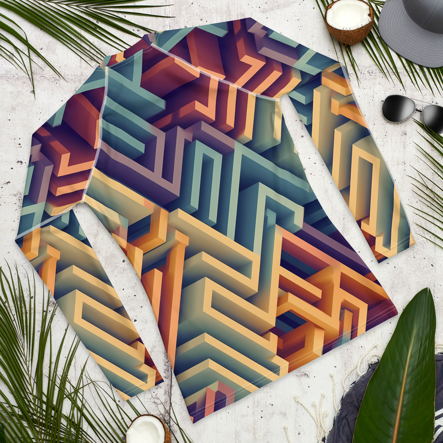 3D Maze Illusion | 3D Patterns | All-Over Print Men's Rash Guard - #3