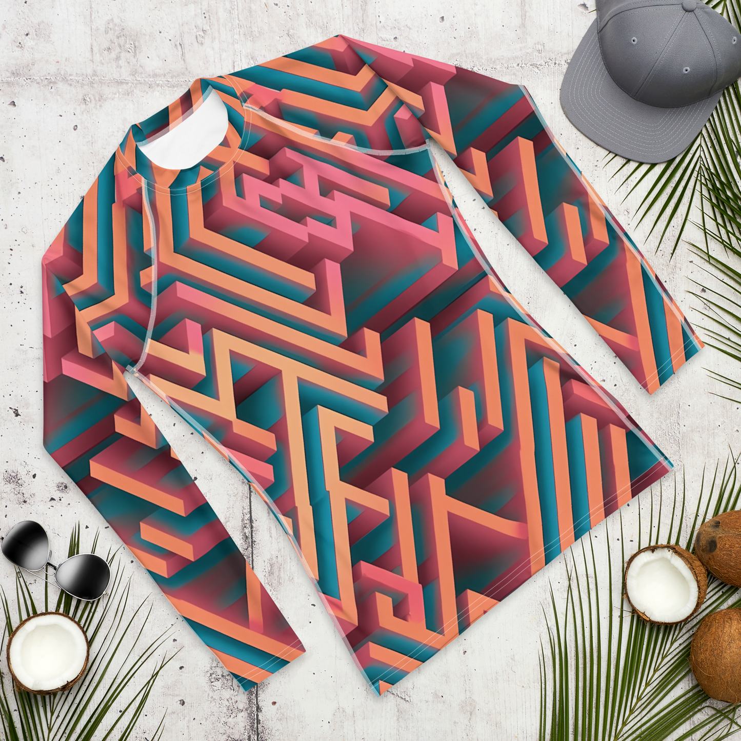 3D Maze Illusion | 3D Patterns | All-Over Print Men's Rash Guard - #1