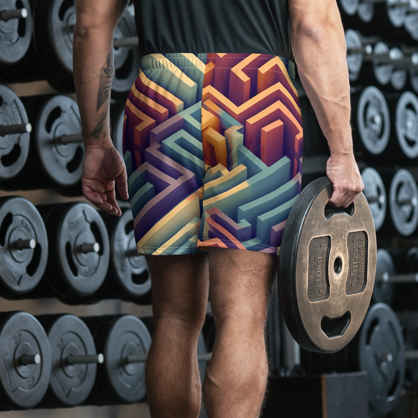 3D Maze Illusion | 3D Patterns | All-Over Print Men's Recycled Athletic Shorts - #3