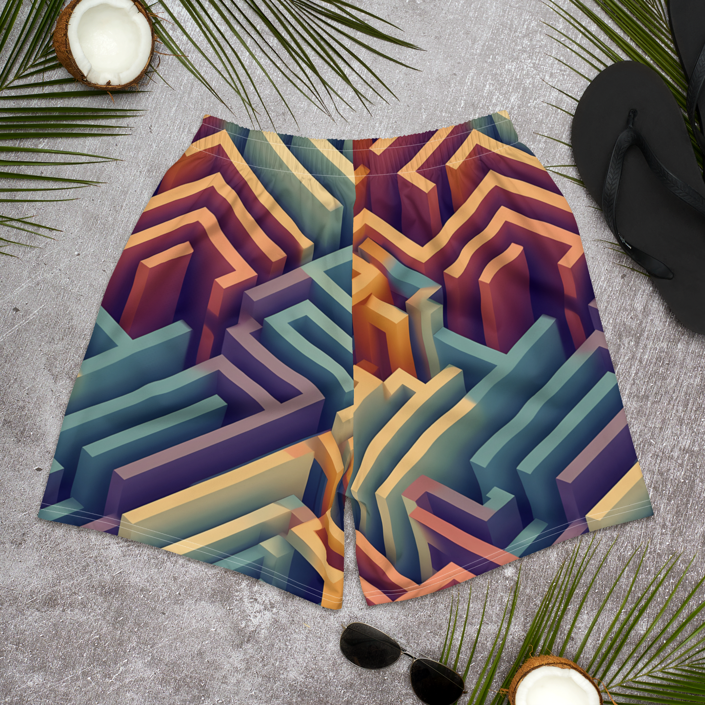 3D Maze Illusion | 3D Patterns | All-Over Print Men's Recycled Athletic Shorts - #3