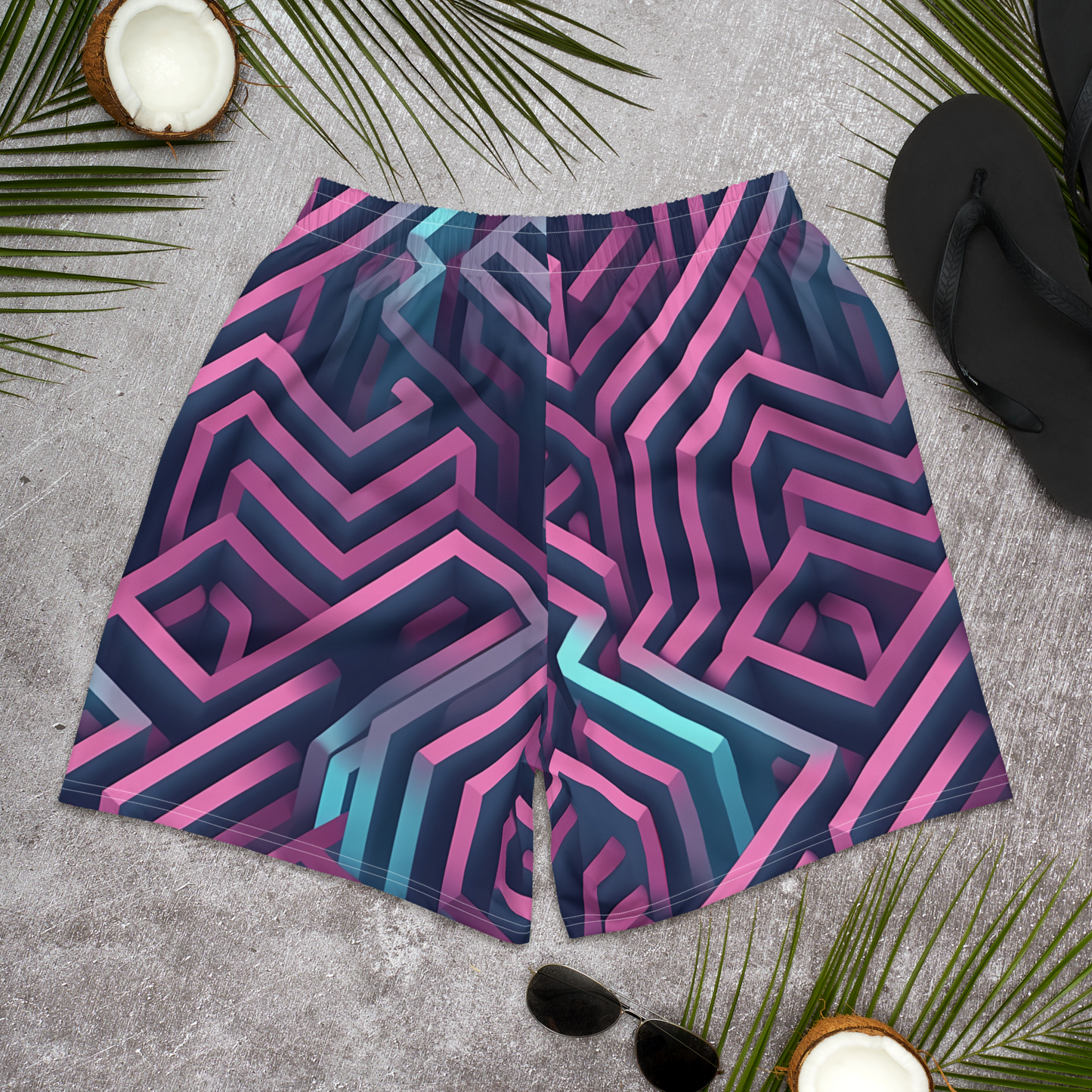 3D Maze Illusion | 3D Patterns | All-Over Print Men's Recycled Athletic Shorts - #4