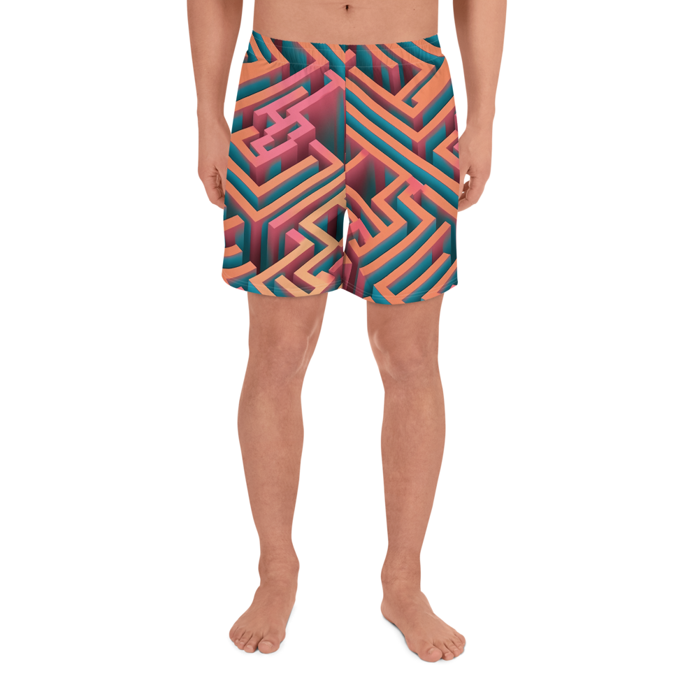 3D Maze Illusion | 3D Patterns | All-Over Print Men's Recycled Athletic Shorts - #1