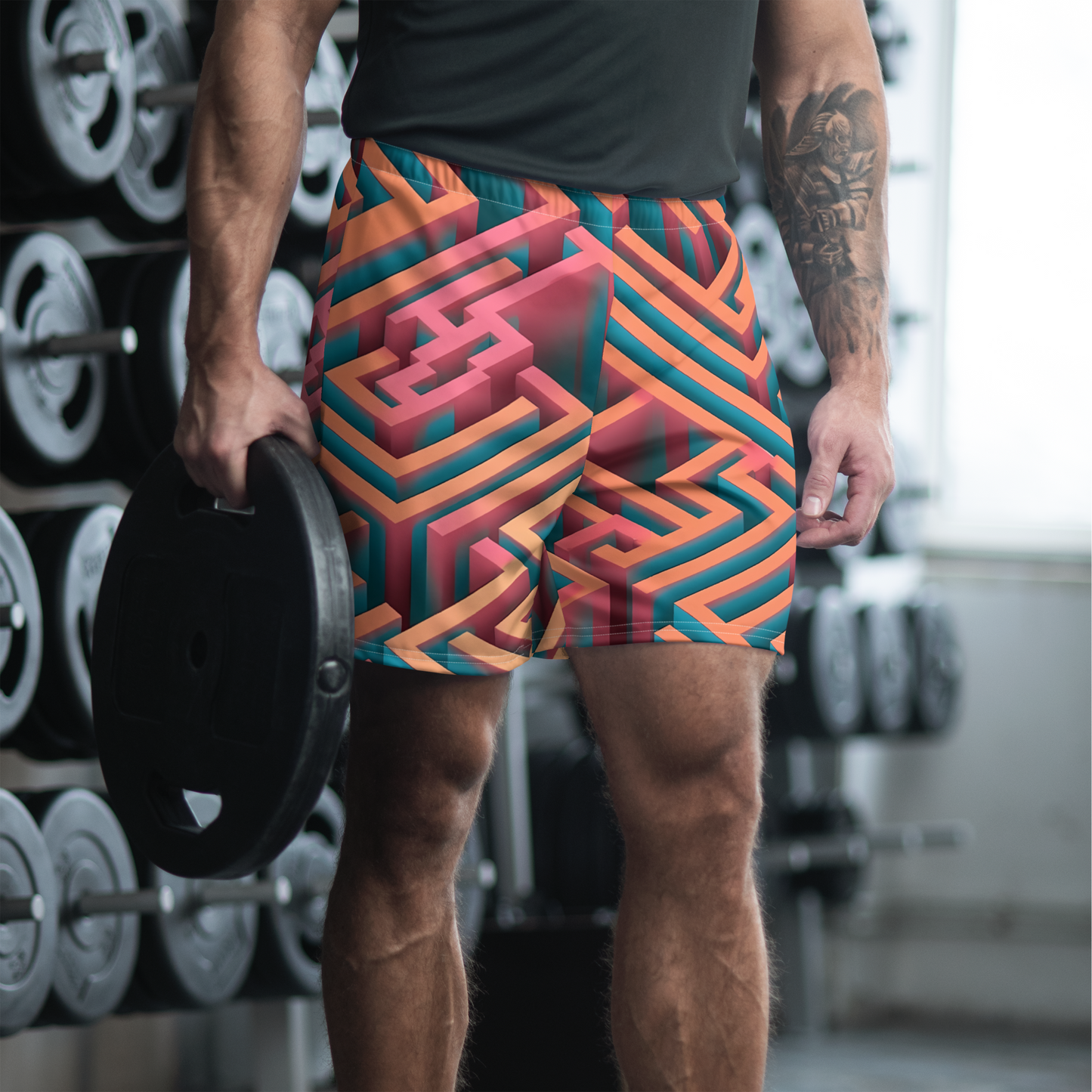 3D Maze Illusion | 3D Patterns | All-Over Print Men's Recycled Athletic Shorts - #1