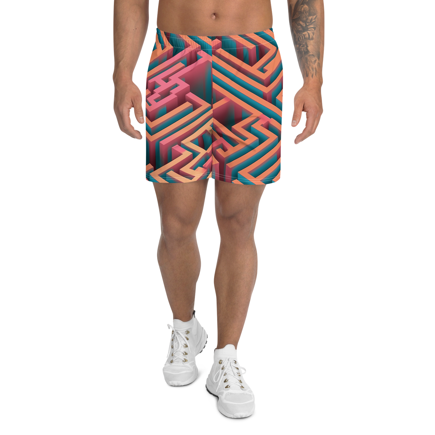 3D Maze Illusion | 3D Patterns | All-Over Print Men's Recycled Athletic Shorts - #1