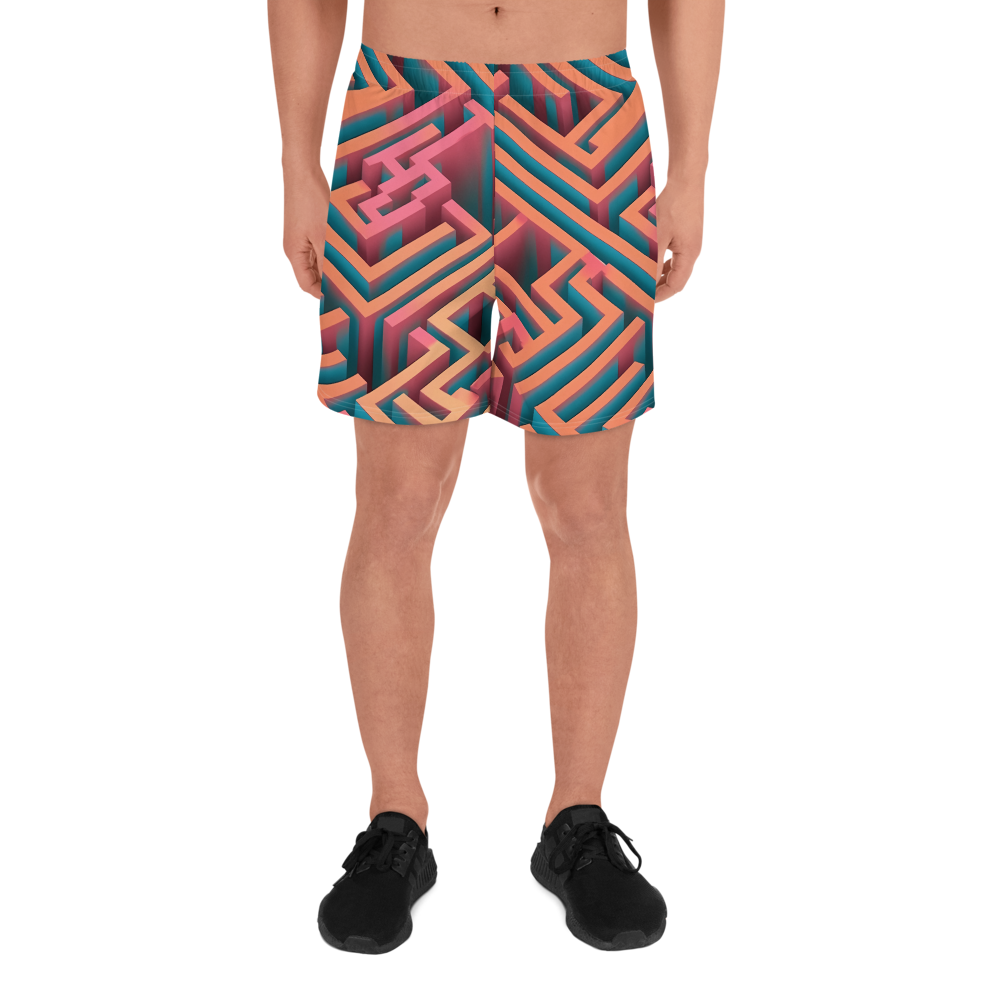 3D Maze Illusion | 3D Patterns | All-Over Print Men's Recycled Athletic Shorts - #1