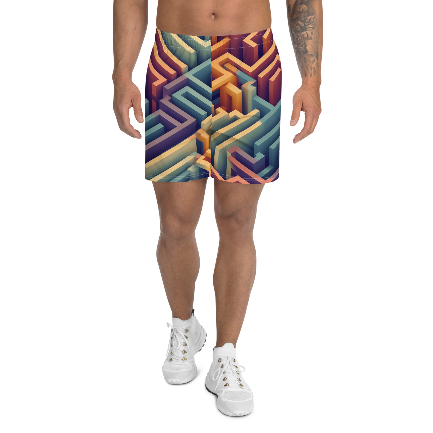 3D Maze Illusion | 3D Patterns | All-Over Print Men's Recycled Athletic Shorts - #3