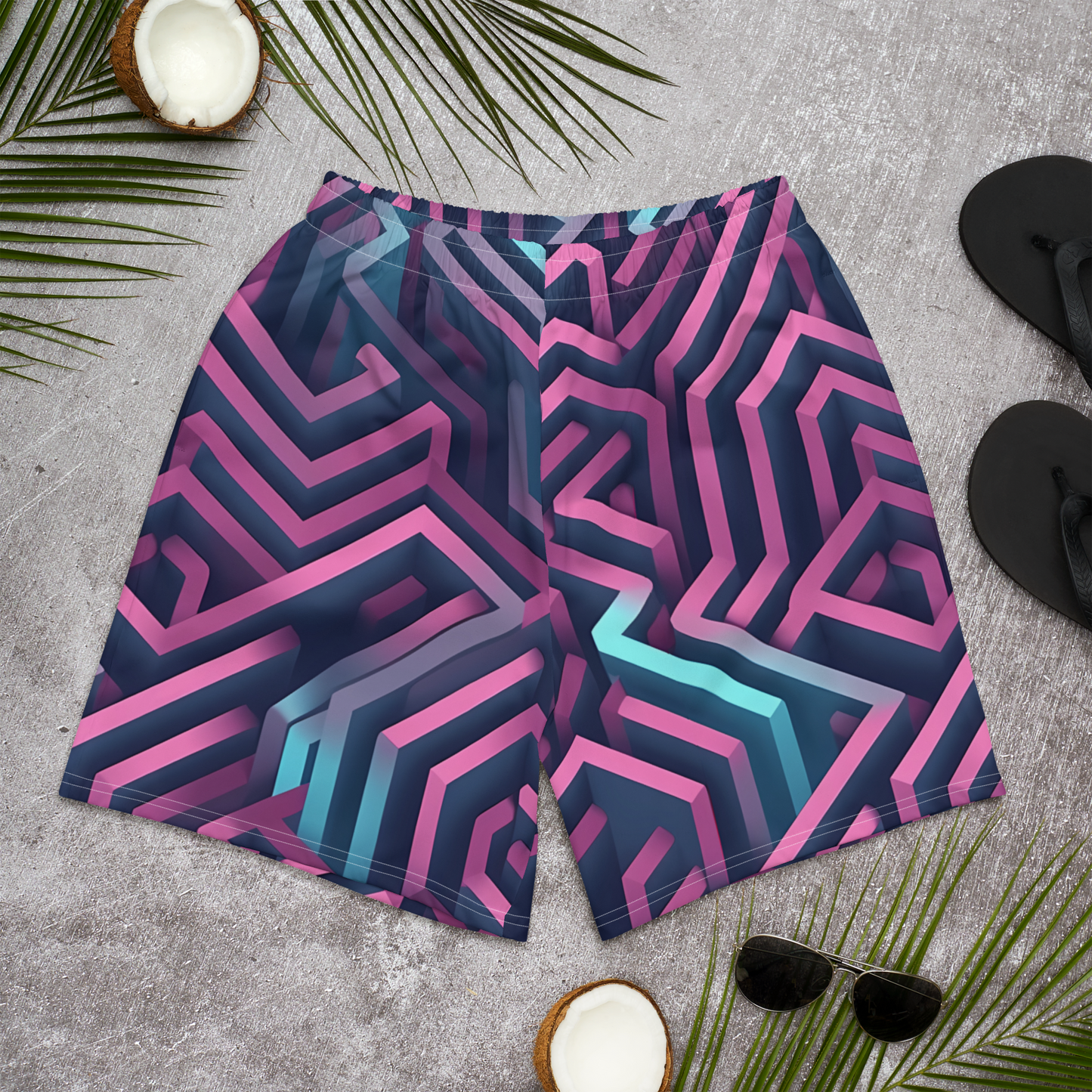 3D Maze Illusion | 3D Patterns | All-Over Print Men's Recycled Athletic Shorts - #4