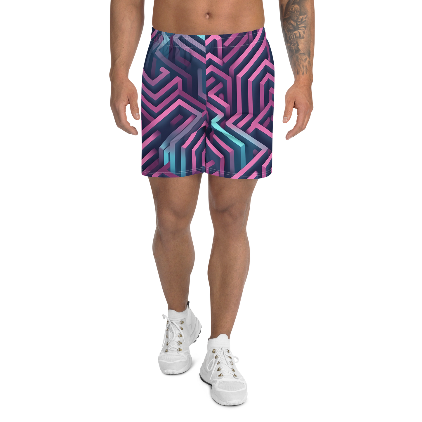 3D Maze Illusion | 3D Patterns | All-Over Print Men's Recycled Athletic Shorts - #4