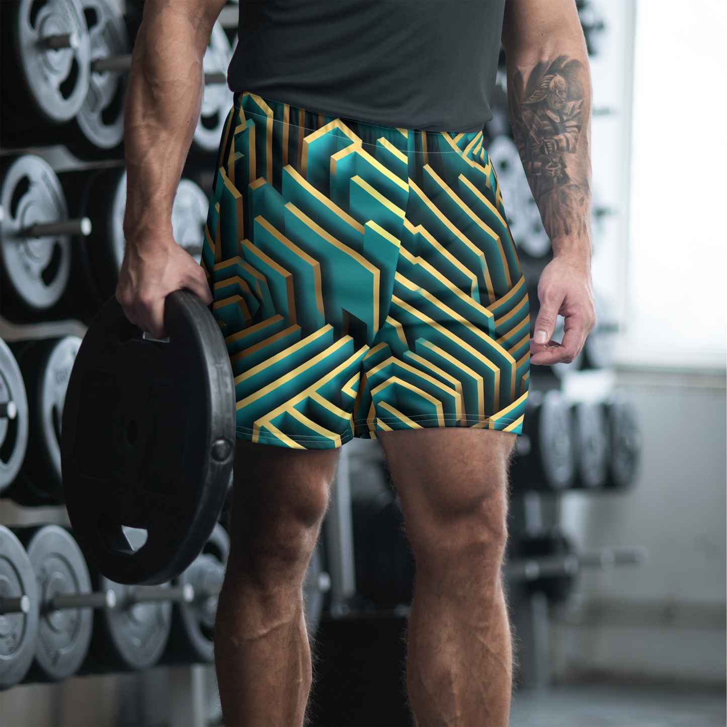 3D Maze Illusion | 3D Patterns | All-Over Print Men's Recycled Athletic Shorts - #5