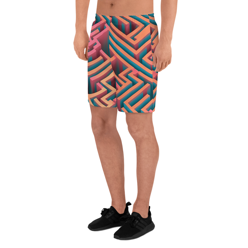 3D Maze Illusion | 3D Patterns | All-Over Print Men's Recycled Athletic Shorts - #1