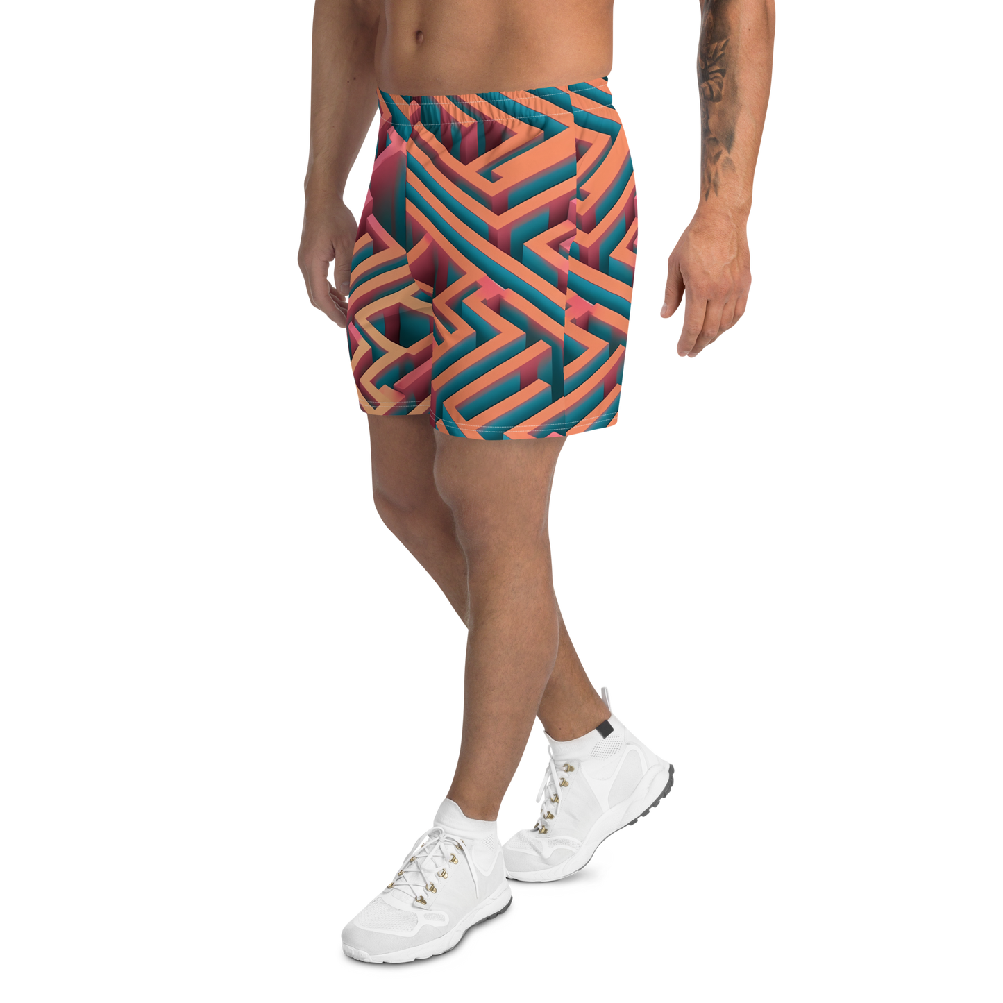 3D Maze Illusion | 3D Patterns | All-Over Print Men's Recycled Athletic Shorts - #1