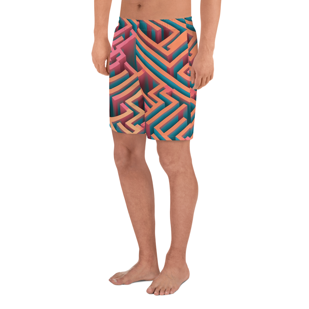 3D Maze Illusion | 3D Patterns | All-Over Print Men's Recycled Athletic Shorts - #1