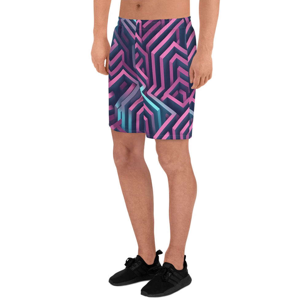 3D Maze Illusion | 3D Patterns | All-Over Print Men's Recycled Athletic Shorts - #4