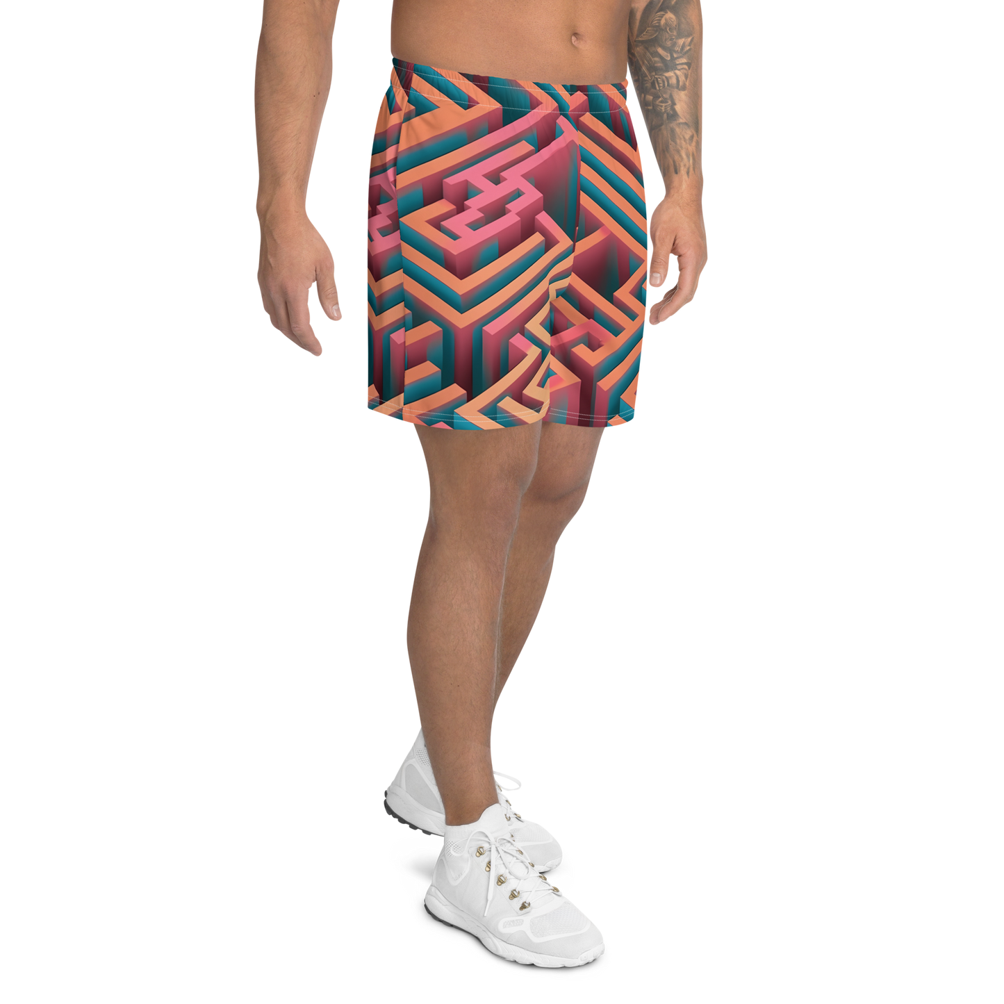 3D Maze Illusion | 3D Patterns | All-Over Print Men's Recycled Athletic Shorts - #1