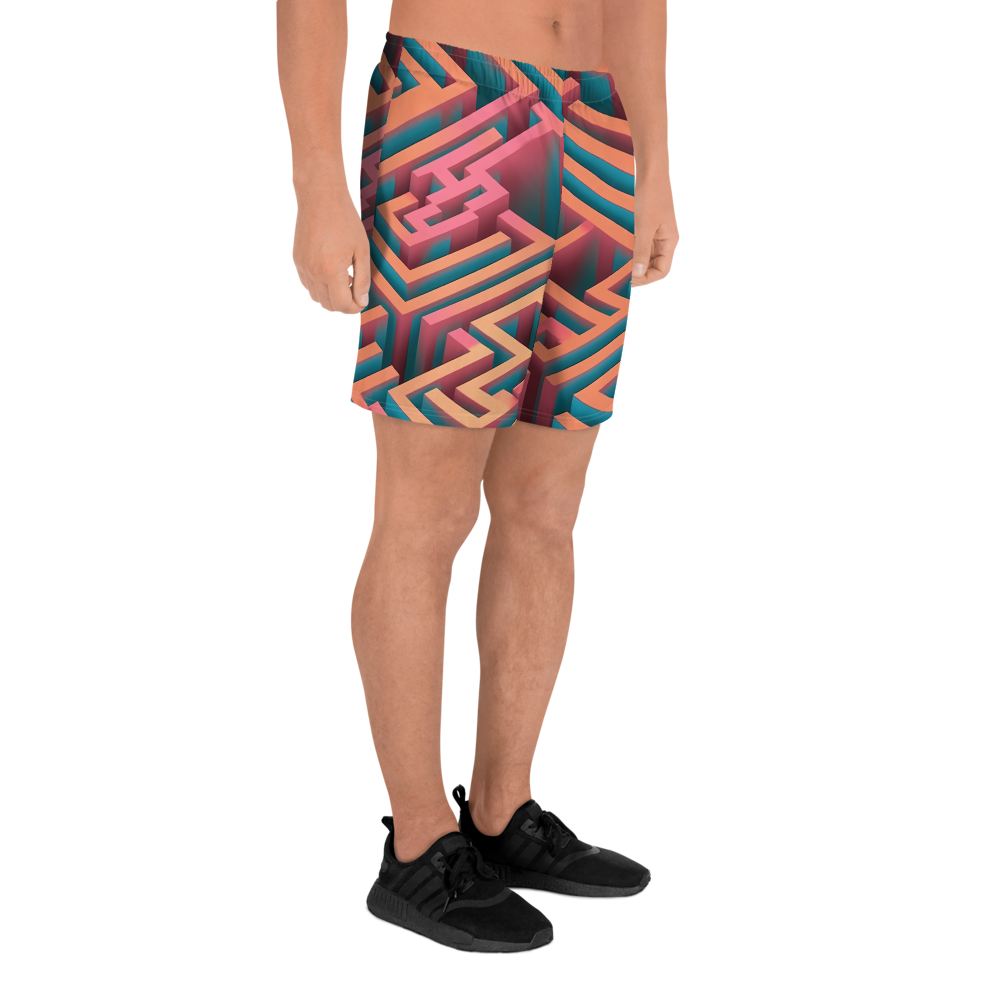 3D Maze Illusion | 3D Patterns | All-Over Print Men's Recycled Athletic Shorts - #1