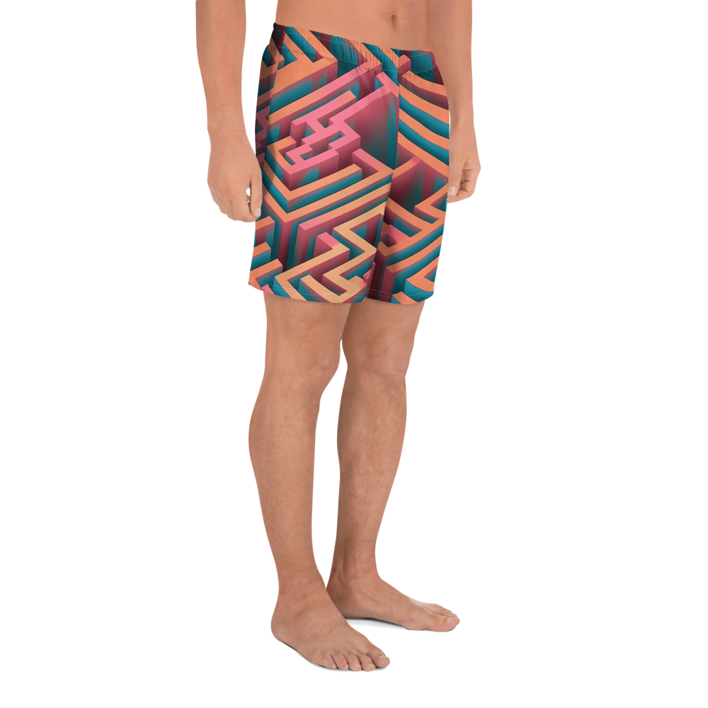 3D Maze Illusion | 3D Patterns | All-Over Print Men's Recycled Athletic Shorts - #1