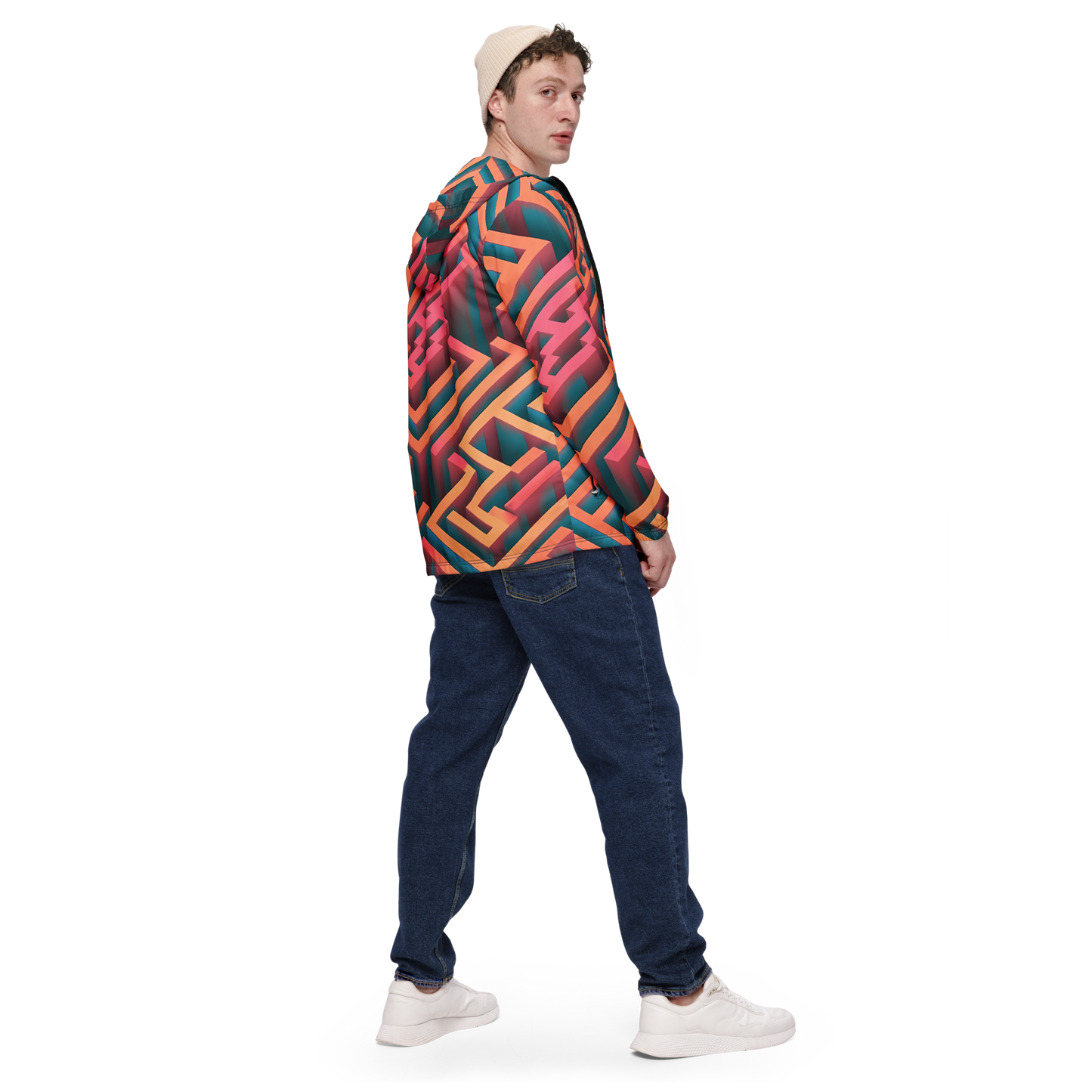 3D Maze Illusion | 3D Patterns | All-Over Print Men's Windbreaker - #1