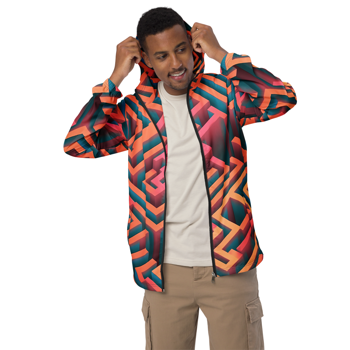 3D Maze Illusion | 3D Patterns | All-Over Print Men's Windbreaker - #1