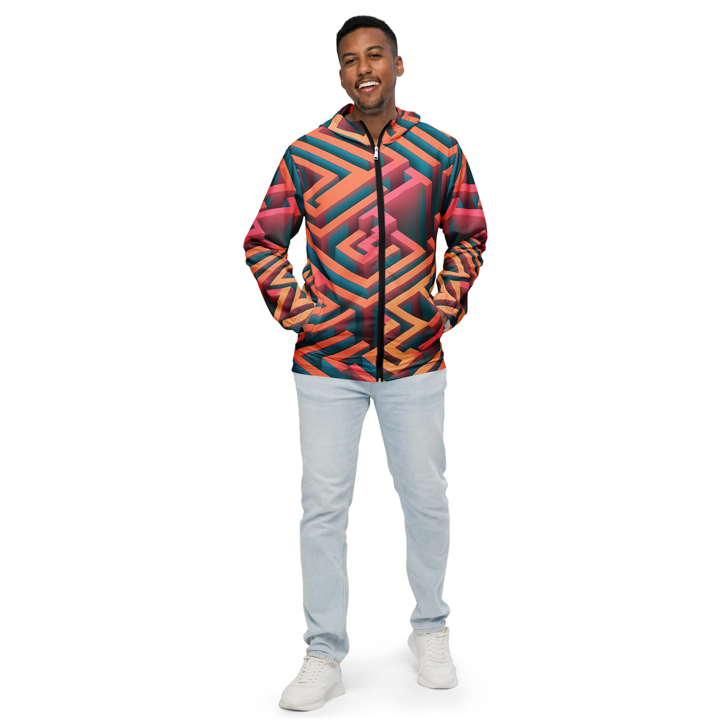 3D Maze Illusion | 3D Patterns | All-Over Print Men's Windbreaker - #1