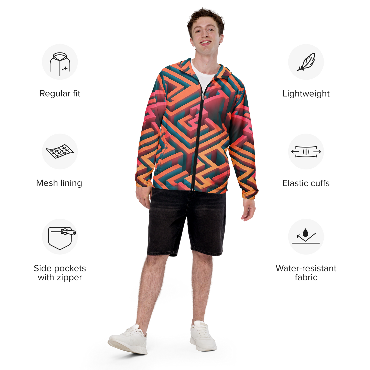 3D Maze Illusion | 3D Patterns | All-Over Print Men's Windbreaker - #1