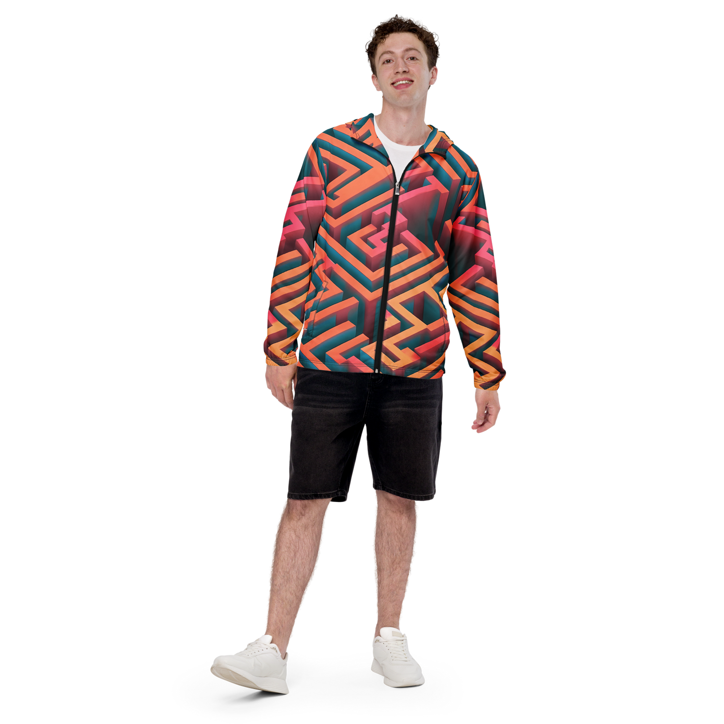 3D Maze Illusion | 3D Patterns | All-Over Print Men's Windbreaker - #1