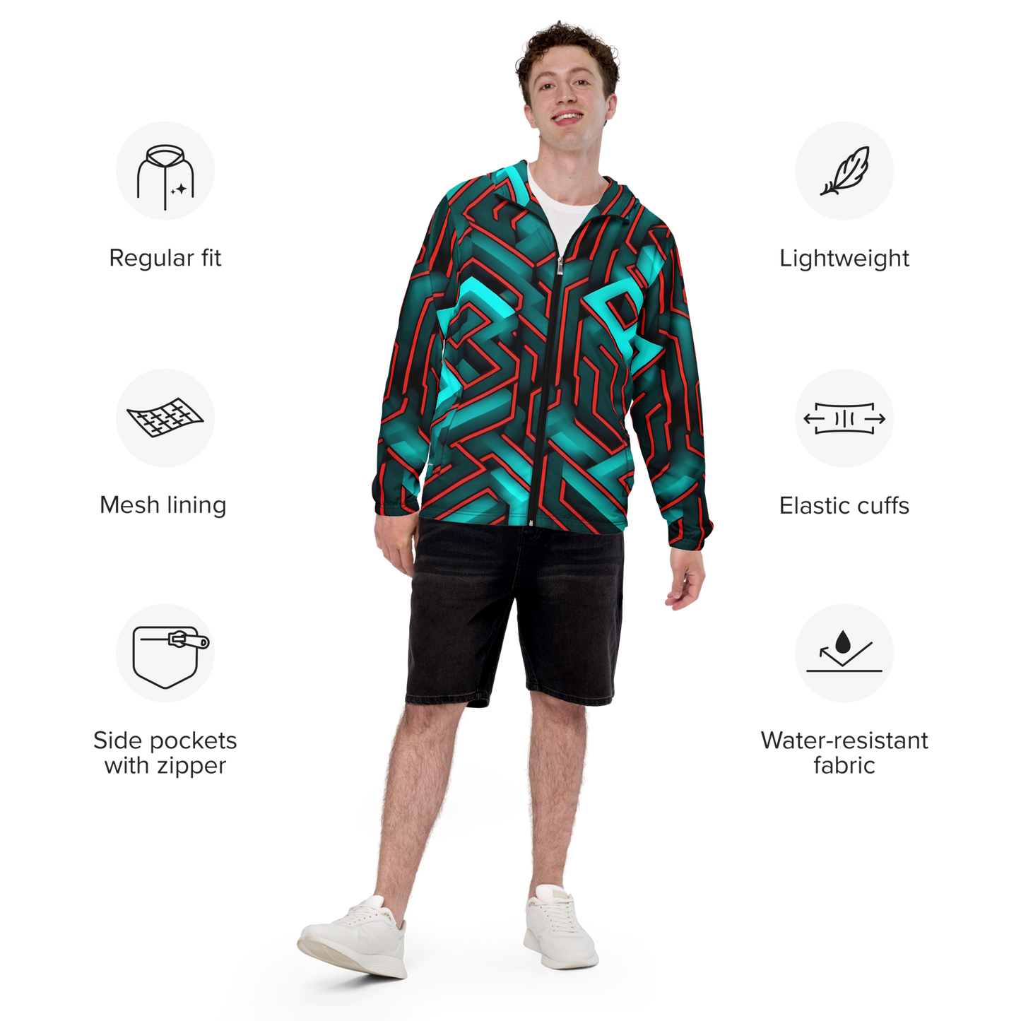 3D Maze Illusion | 3D Patterns | All-Over Print Men's Windbreaker - #2