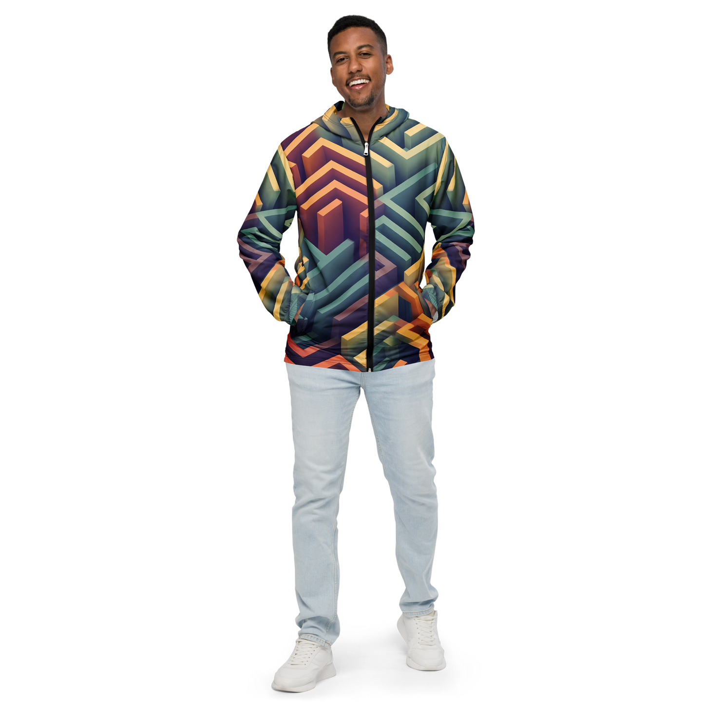 3D Maze Illusion | 3D Patterns | All-Over Print Men's Windbreaker - #3