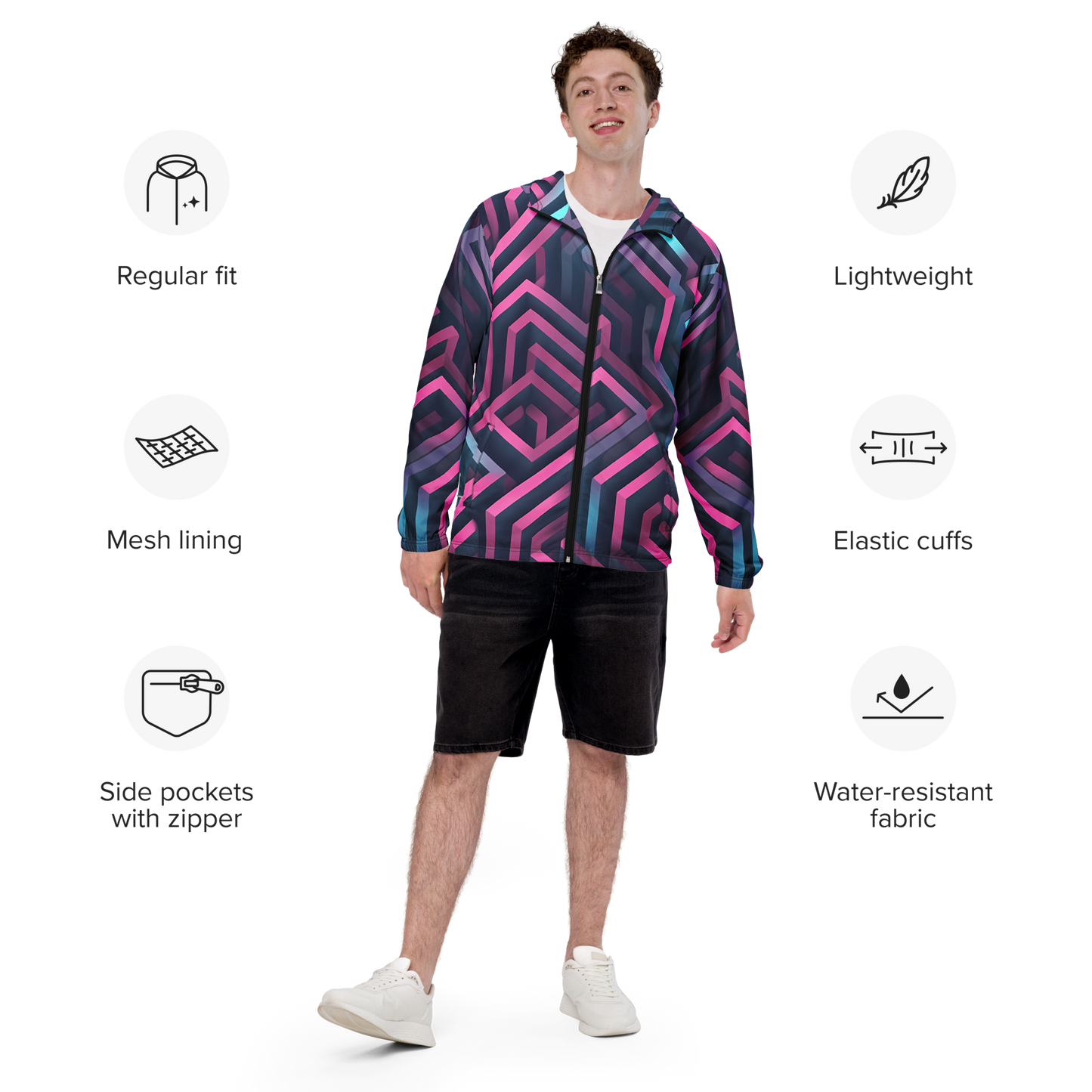 3D Maze Illusion | 3D Patterns | All-Over Print Men's Windbreaker - #4