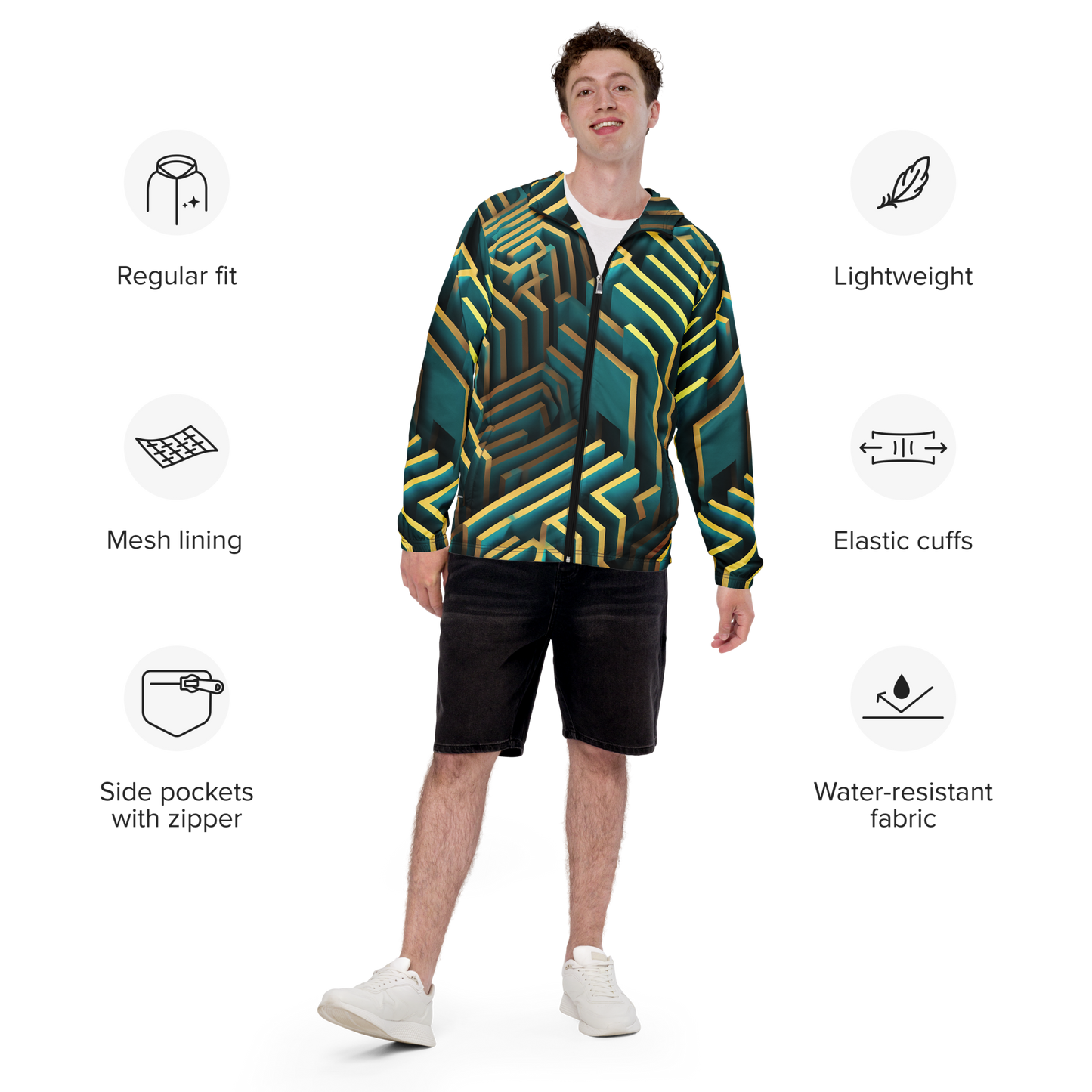 3D Maze Illusion | 3D Patterns | All-Over Print Men's Windbreaker - #5