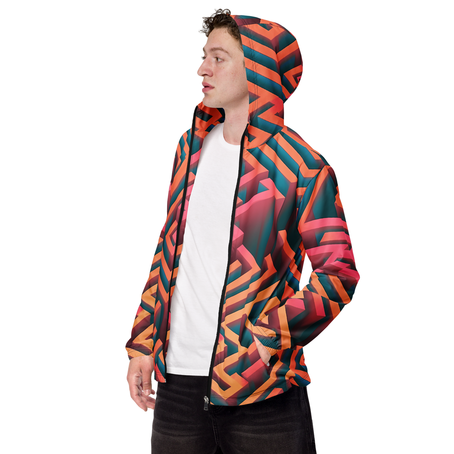 3D Maze Illusion | 3D Patterns | All-Over Print Men's Windbreaker - #1