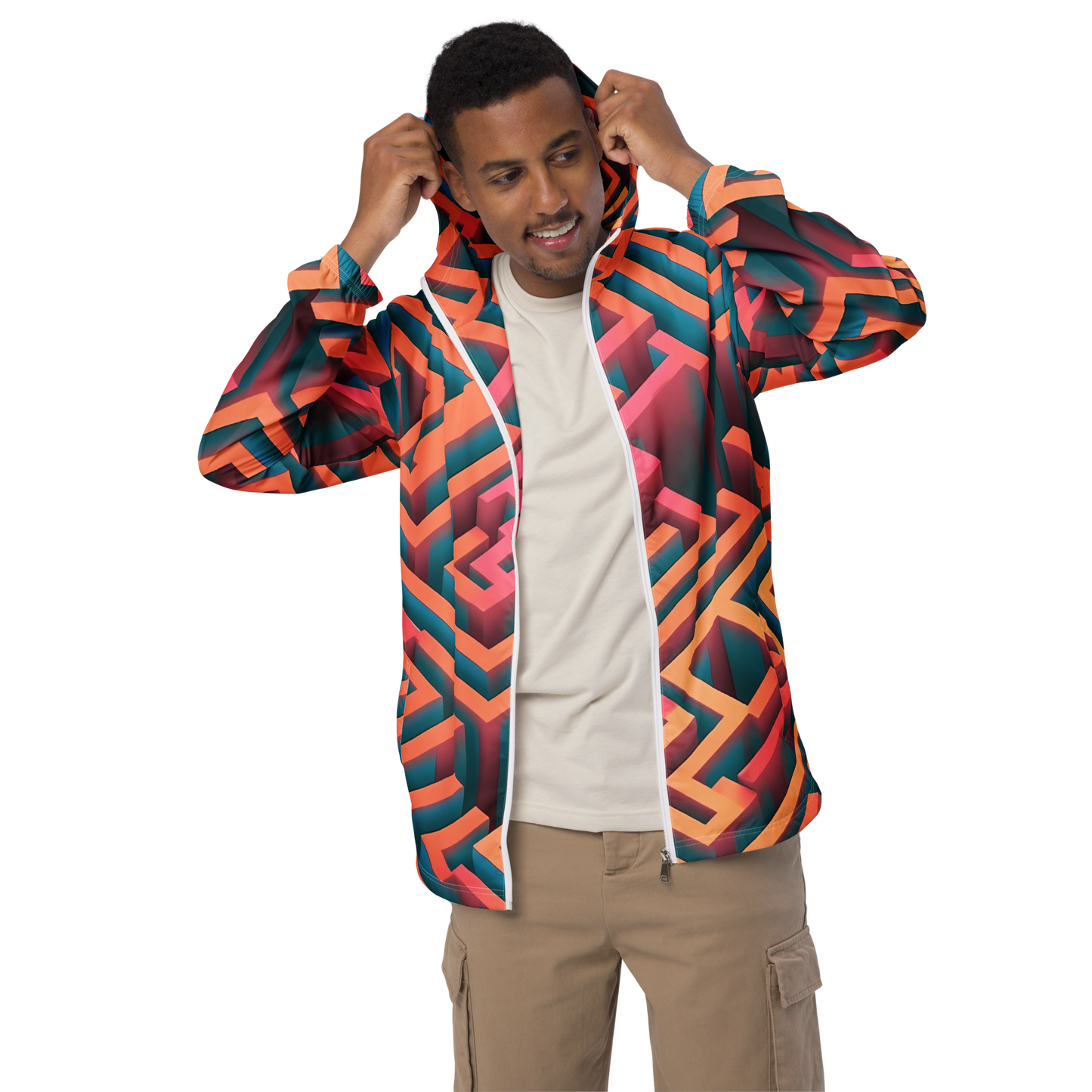 3D Maze Illusion | 3D Patterns | All-Over Print Men's Windbreaker - #1