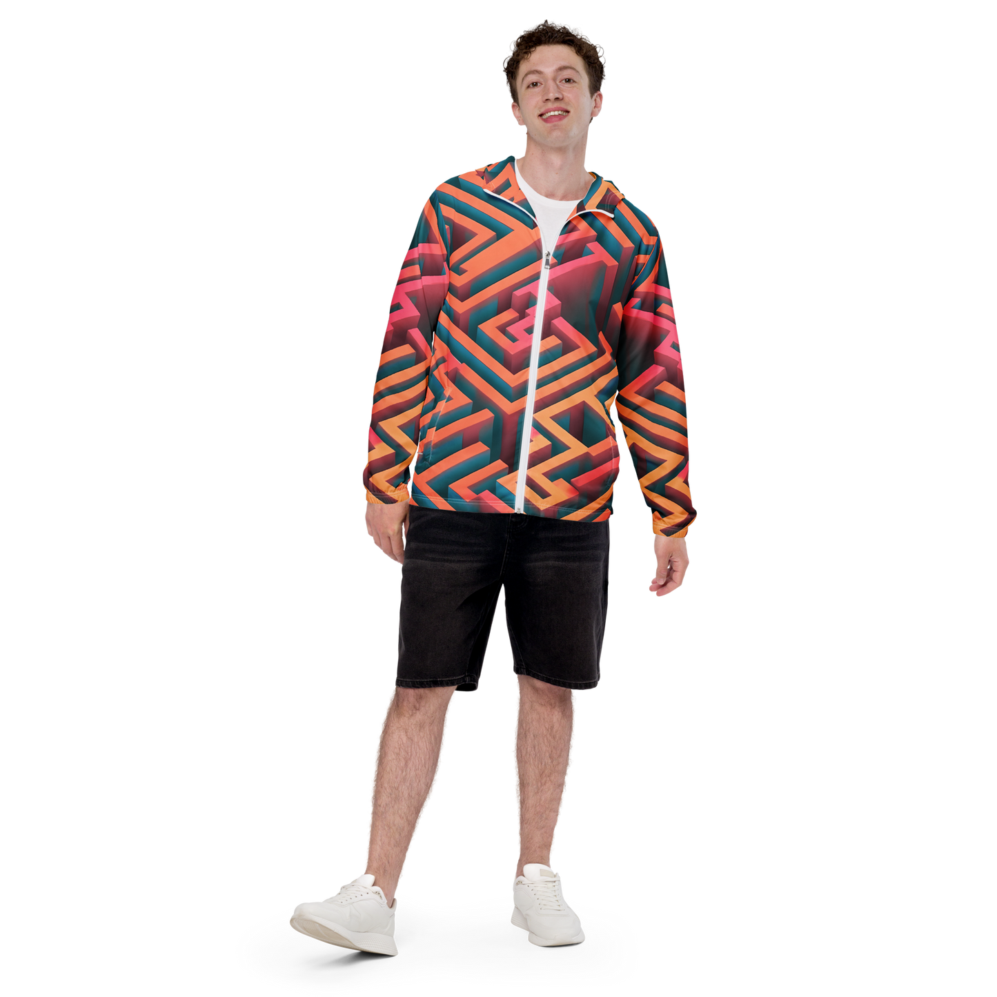 3D Maze Illusion | 3D Patterns | All-Over Print Men's Windbreaker - #1