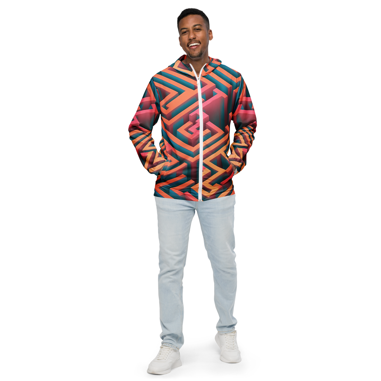 3D Maze Illusion | 3D Patterns | All-Over Print Men's Windbreaker - #1