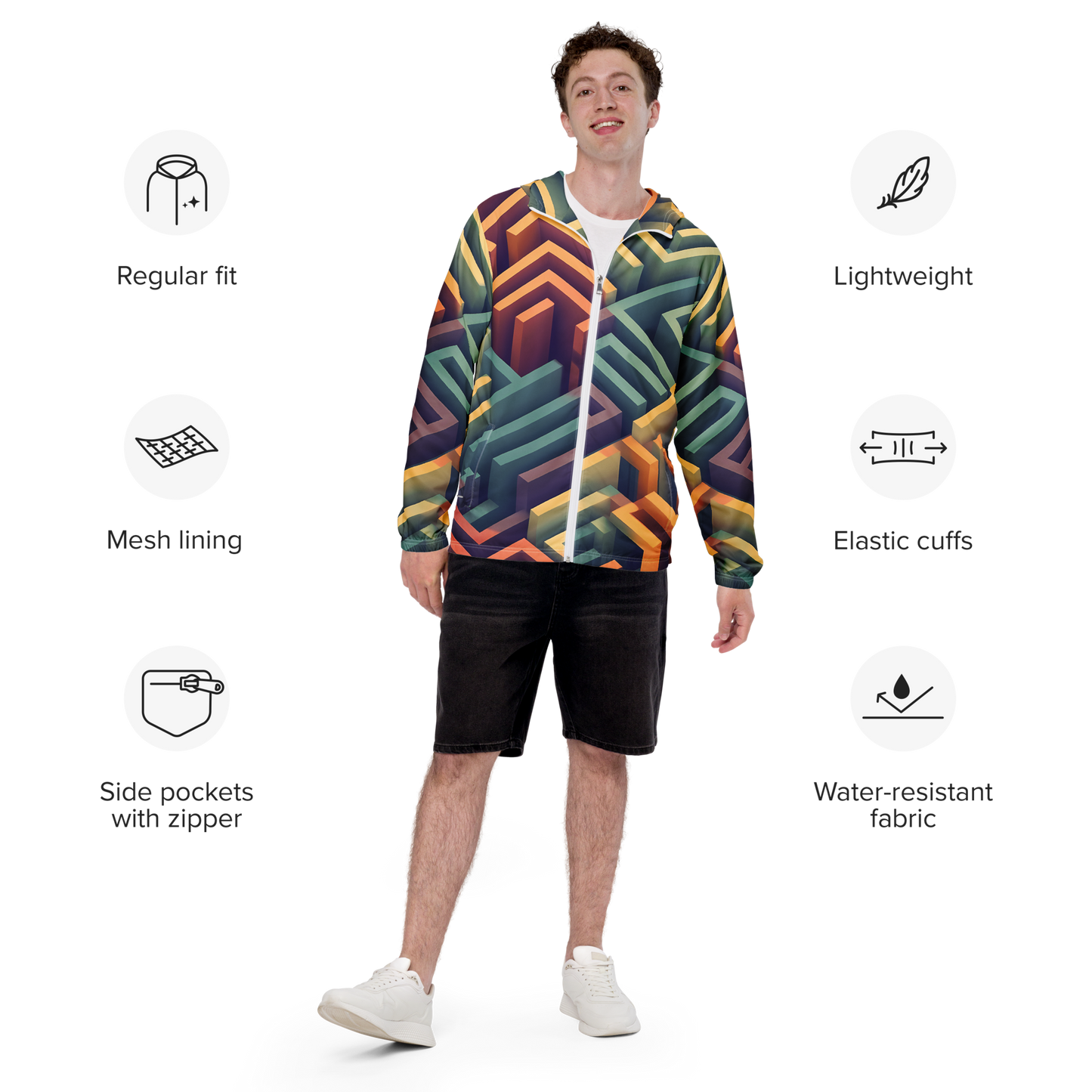 3D Maze Illusion | 3D Patterns | All-Over Print Men's Windbreaker - #3