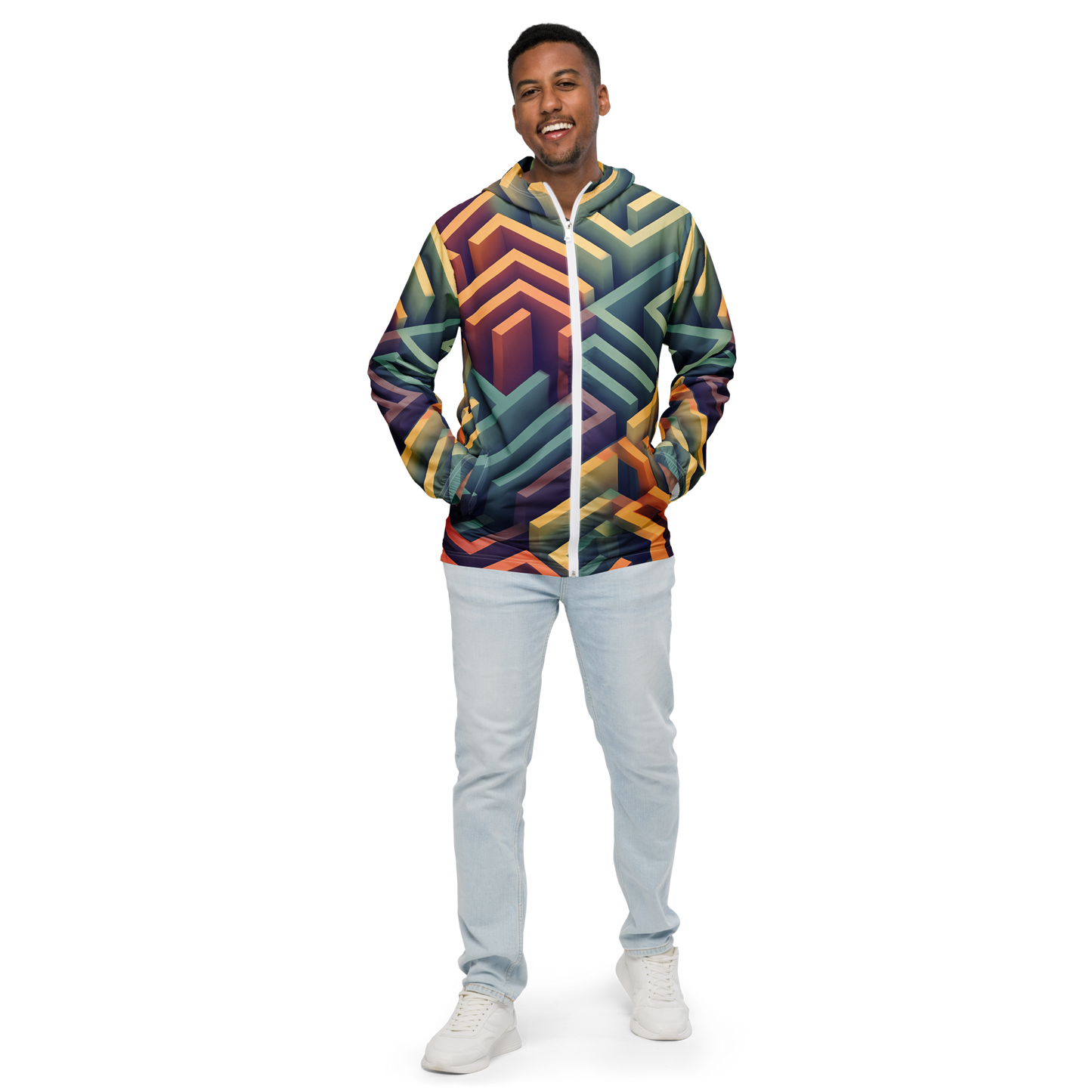 3D Maze Illusion | 3D Patterns | All-Over Print Men's Windbreaker - #3