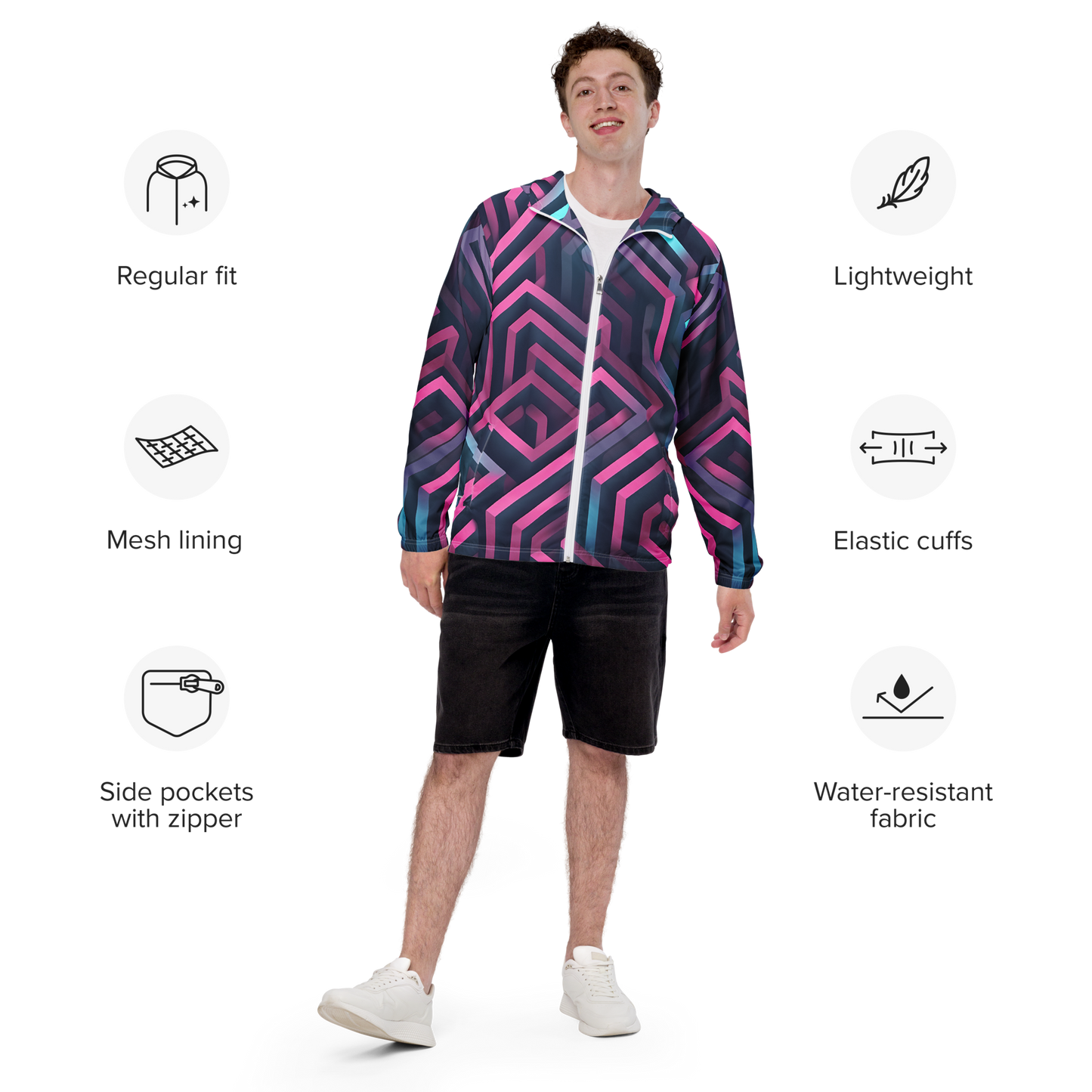 3D Maze Illusion | 3D Patterns | All-Over Print Men's Windbreaker - #4