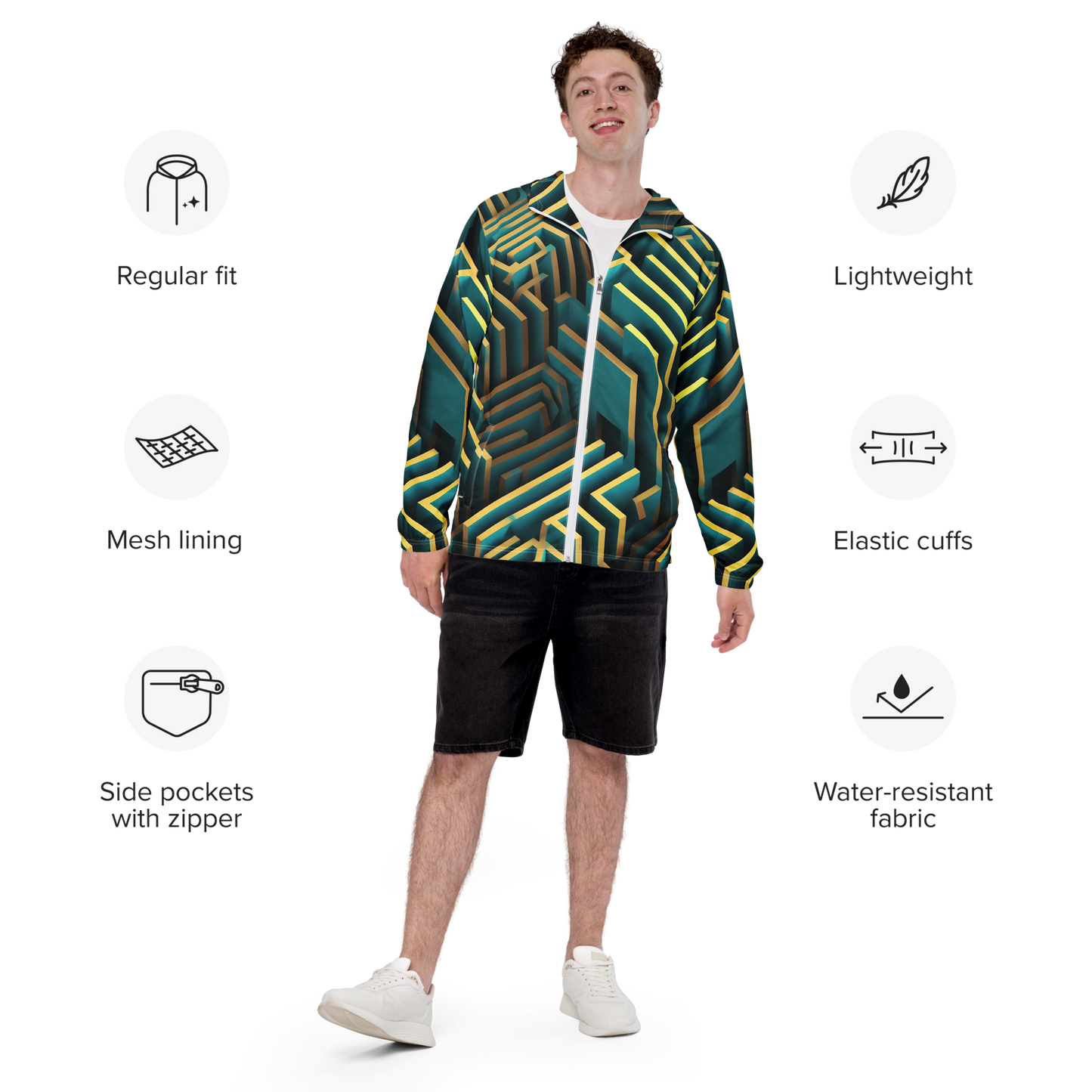 3D Maze Illusion | 3D Patterns | All-Over Print Men's Windbreaker - #5