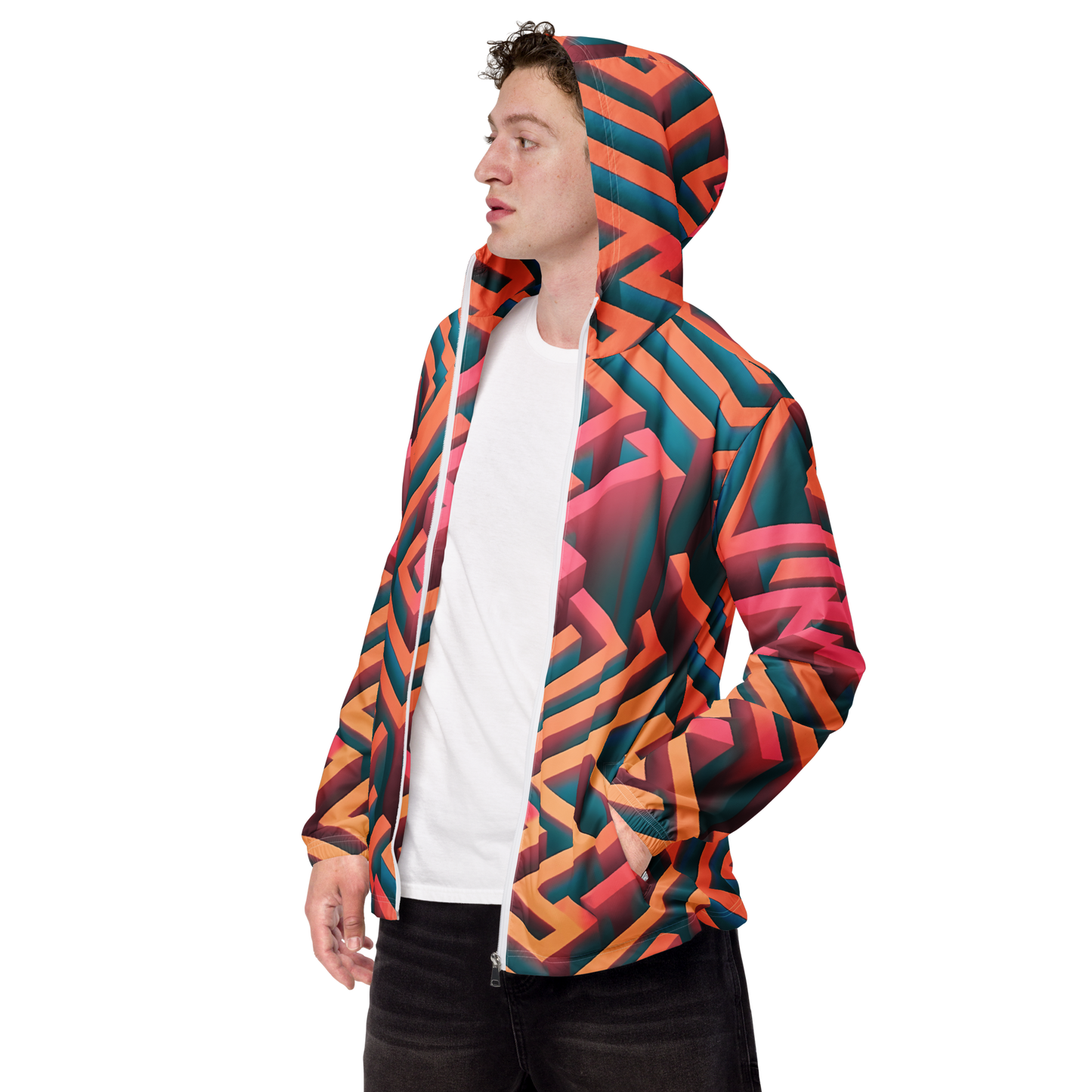 3D Maze Illusion | 3D Patterns | All-Over Print Men's Windbreaker - #1