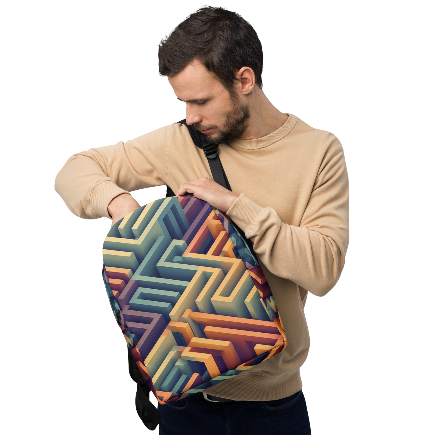 3D Maze Illusion | 3D Patterns | All-Over Print Minimalist Backpack - #3