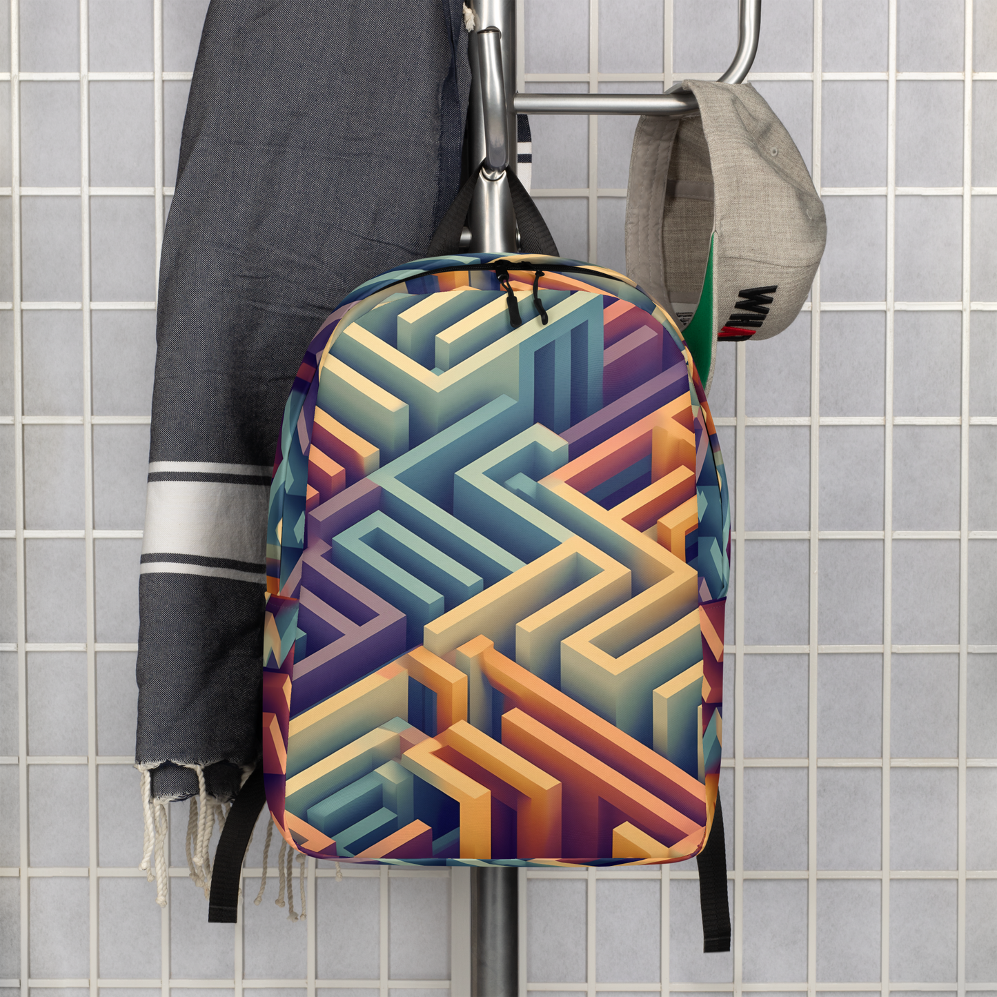 3D Maze Illusion | 3D Patterns | All-Over Print Minimalist Backpack - #3