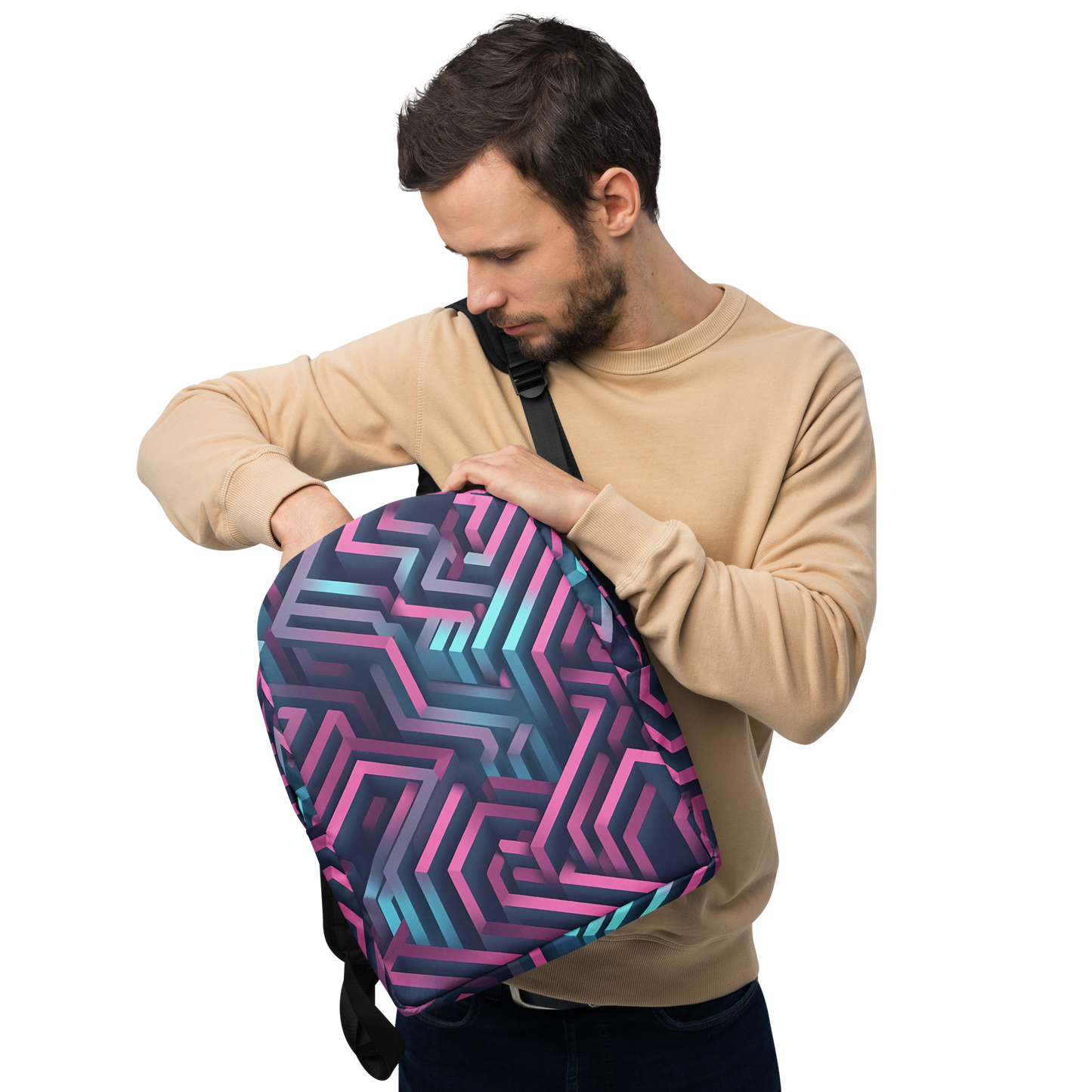 3D Maze Illusion | 3D Patterns | All-Over Print Minimalist Backpack - #4